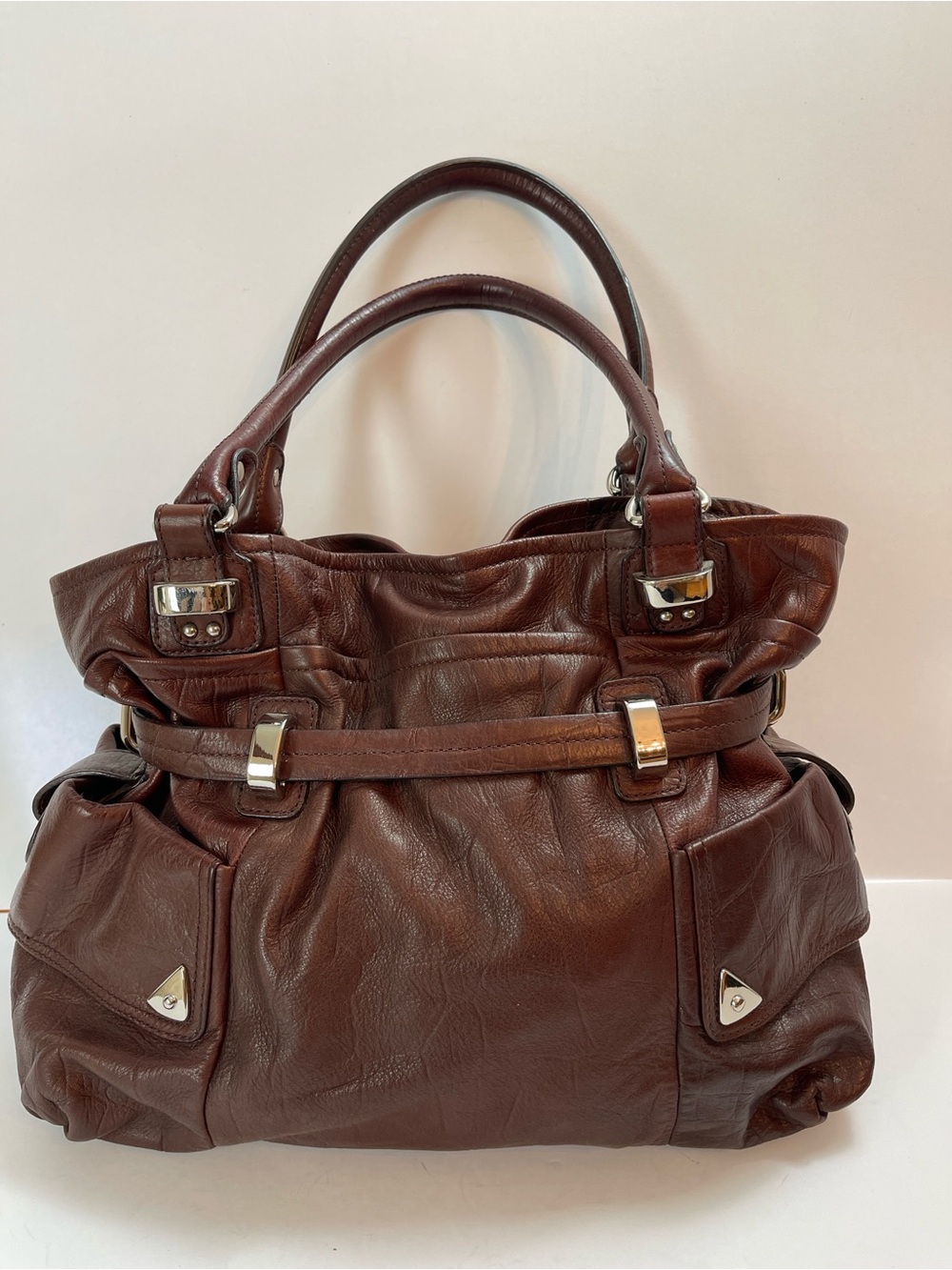 B. MAKOWSKY RICH BROWN LEATHER SHOULDER BAG WITH LEOPARD LINING - Picture 2 of 12
